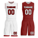 Custom White Red Classic Style Reversible Basketball Uniform Personalized COOLMAX BBJR-D017017